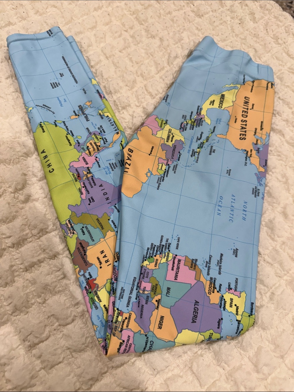 Map-Print Light Blue Women's Leggings